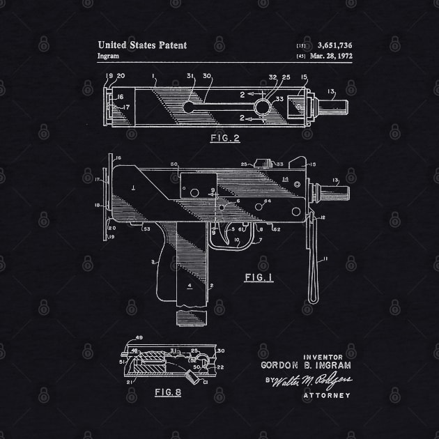 Mac 10 Uzi Patent - Gun Lover Gunsmith Workshop Art - Blueprint by patentpress